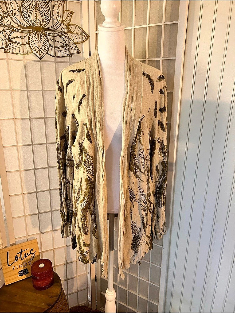 Bob Timberlake Floral Open Front Cardigan in Cream & Green XL Like New
